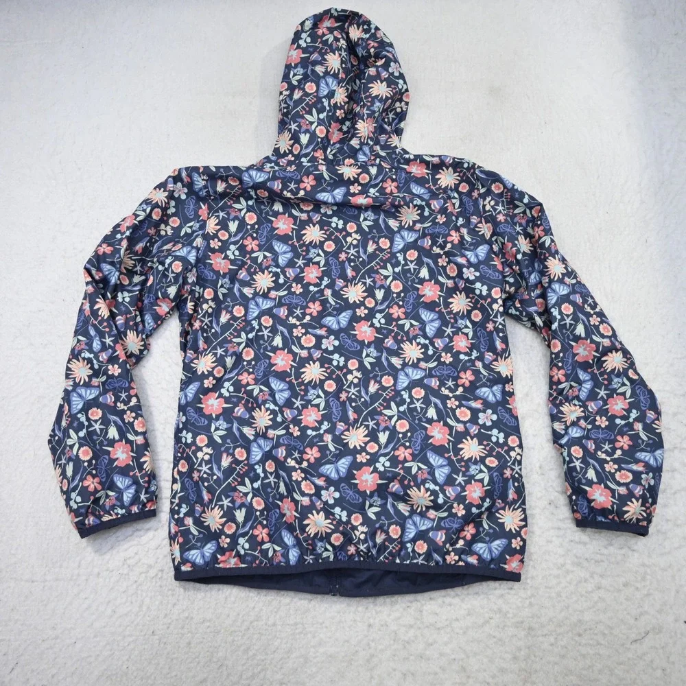 Columbia Reversible Jacket Girls XL (18/20) Navy Blue Floral Butterfly Hooded - Picture 10 of 14